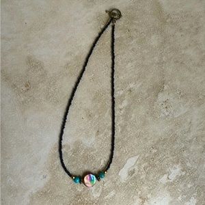 Real Stone necklace black seed beads mop shell necklace